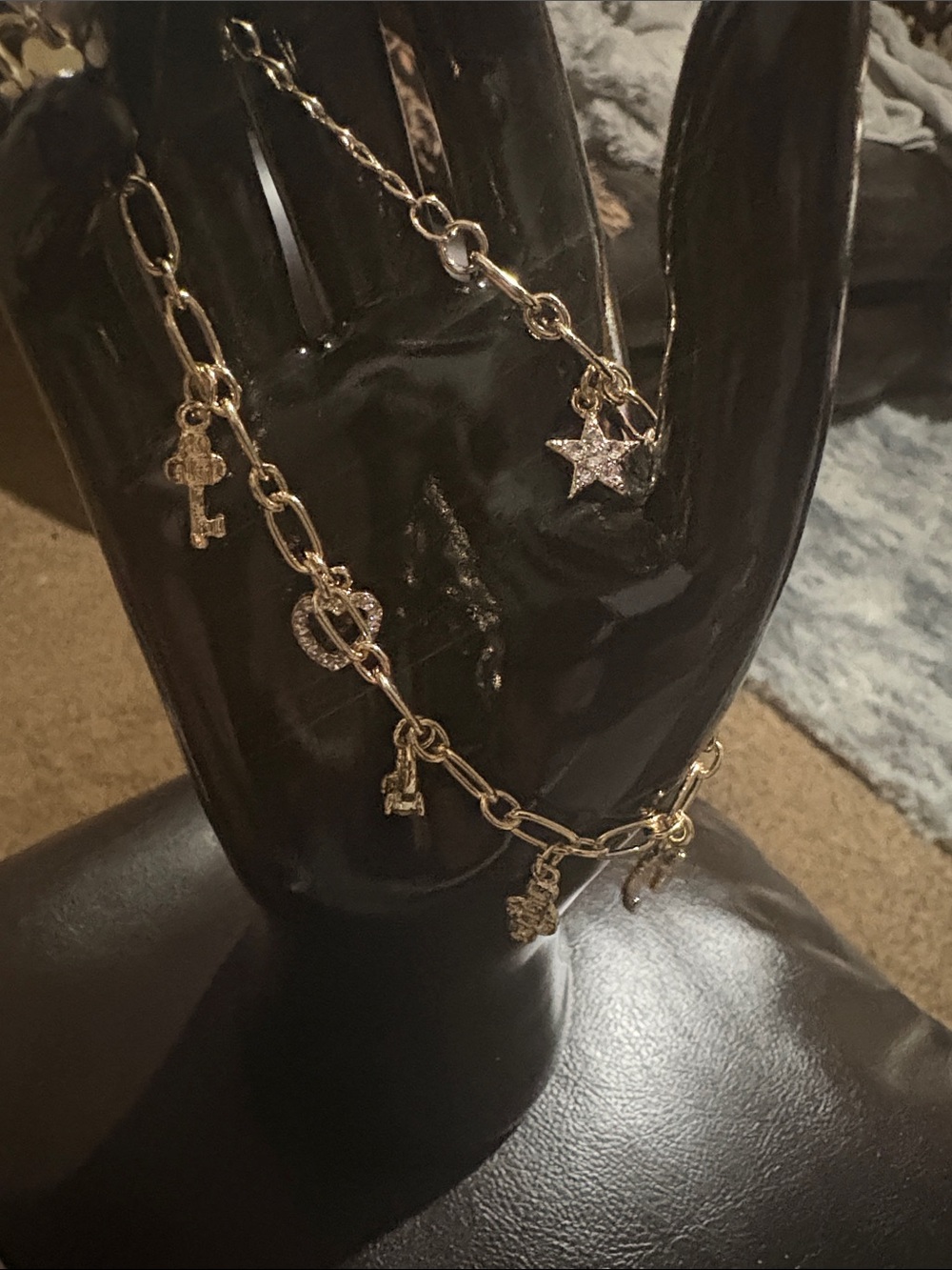 Gold-Tone Star & Key Charm Necklace - Elegant Women's Charm Jewelry